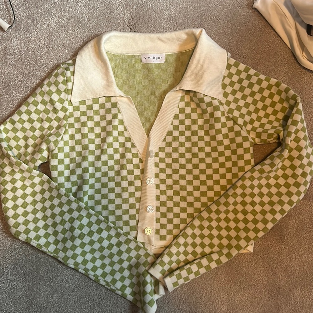 New green checkered cardigan from vestique